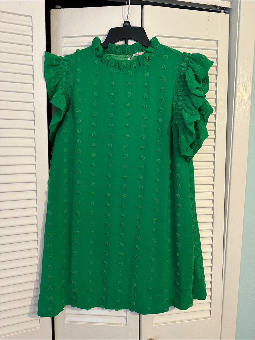 JODIFL Emerald Green Textured Ruffle Dress